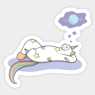 Weird Unicorn Cat dreaming of a vacation Sticker